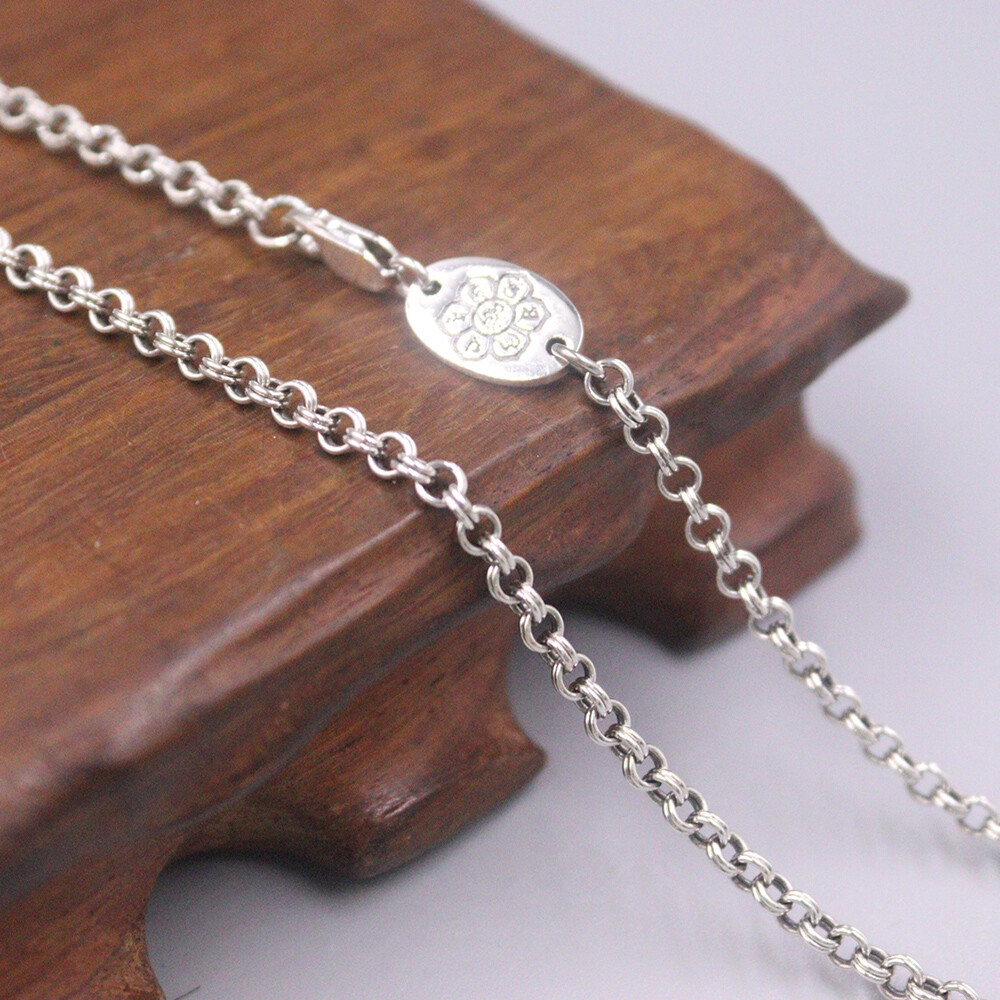 Real 925 Sterling Silver Necklace 3mm Width Double Rolo Link