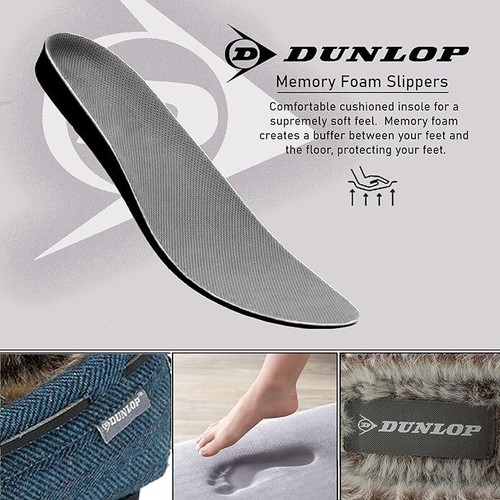 Dunlop Mens Moccasins Slippers Loafers Faux Fur Rubber Sole Memory Foam - Picture 36 of 41