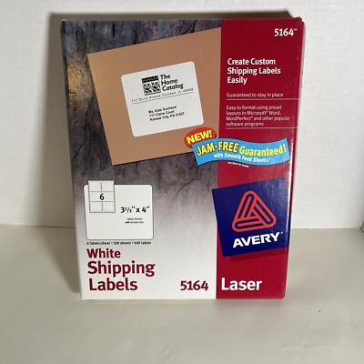 Avery 5164 Shipping Labels Smooth Feed Laser 3 1/3'' x 4'' White 95 Sheets
