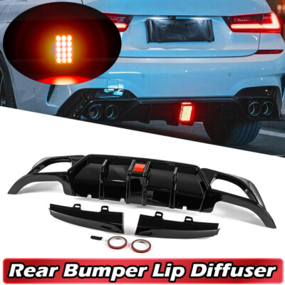 Black M340i Sport Rear Diffuser Lip With LED Light For BMW G20 G21 G28 2018-2021