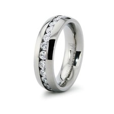 8mm Men's Titanium Ring Band CZ Stones Eternity High Polished Comfort Fit