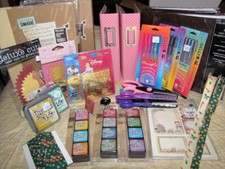 Craft LOT #32 Tim Holtz Ink Stencils Gelly Roll Pens K&Co Albums Ribbon