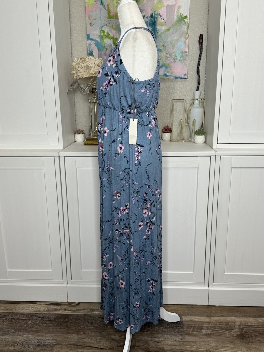 blue floral maternity dress Angel Maternity Celine Baby Shower Smock Midi Dress in Blue/Floral