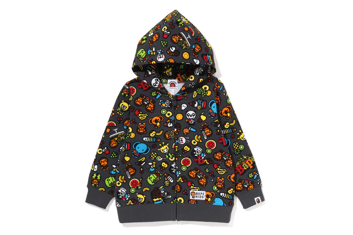 A BATHING APE Kids Zip Hoodie BABY MILO MIXED FRUIT Pattern A BATHING APE Kids Zip Hoodie BABY MILO MIXED FRUIT Pattern