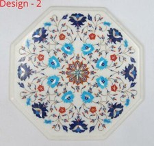 Mesa de esquina central de mármol blanco de 15"" incrustación pietra dura lapislápis decoración del hogar w9