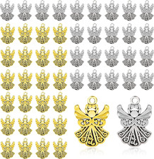 50PCS Metal Angel Charms for Jewelry Making, Alloy Antique Angel Wing Beads Bulk