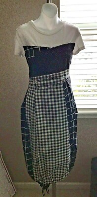 DONDUP Made in Italy Black/White Plaid/Mix Print Cotton Broom Dress Sz 46 US 10