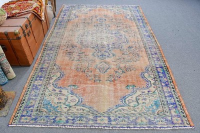 5,4x9 ft Turkish Rug, Vintage Rug, Orange Bordered Wool Rug