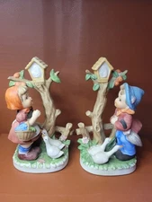 Vintage DAVAR Figurine Statue Boy Girl Duck Bird House Set