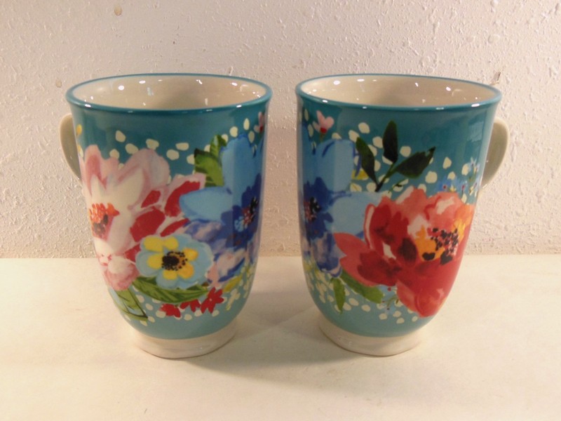 PIONEER WOMAN Melody Floral 18 oz. Stoneware Coffee Mugs / Cups, Set of 2, Nice
