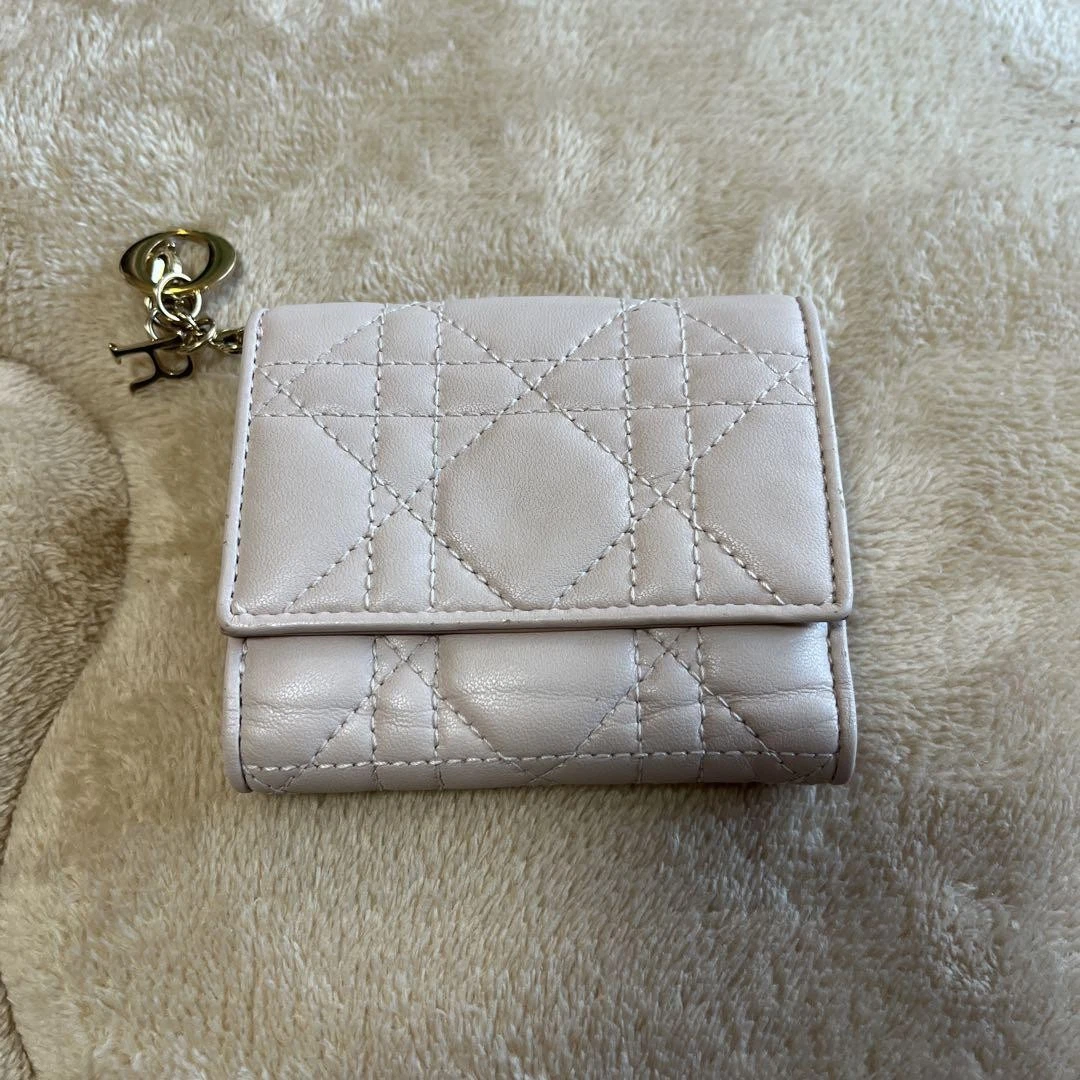 Portefeuille Dior Lady Dior Lotus rose peau d'agneau bon état