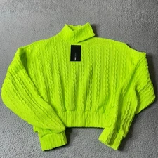 Fashion Nova Sweater Womens M Neon Yellow Cropped Cut Me Off Sweater NEW