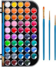 48 Color Solid Watercolor Paint Set with 3 Wooden Brushes - Non-Toxic, Vibrant 