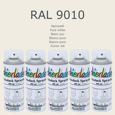 5 x Dekolack Spraydose 400 ml RAL 9010 Reinweiß Pure white Blanc pur Blanco puro