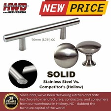 Brushed Nickel T-Bar Handle 5" or Mushroom Knob Kitchen Cabinet Hardware Knob
