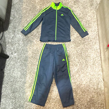 adidas Boys 2-Piece Tracksuit Jacket  Pants Full Zip Gray/Green Size 7