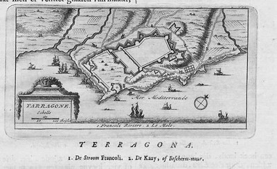 1707 - Tarragona + Flix Cataluna Espana grabado