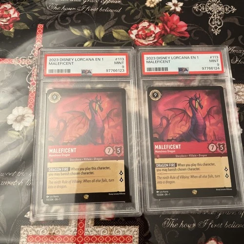 2x 2023 Disney Lorcana First Chapter Legendary Maleficent Monstrous Dragon PSA 9