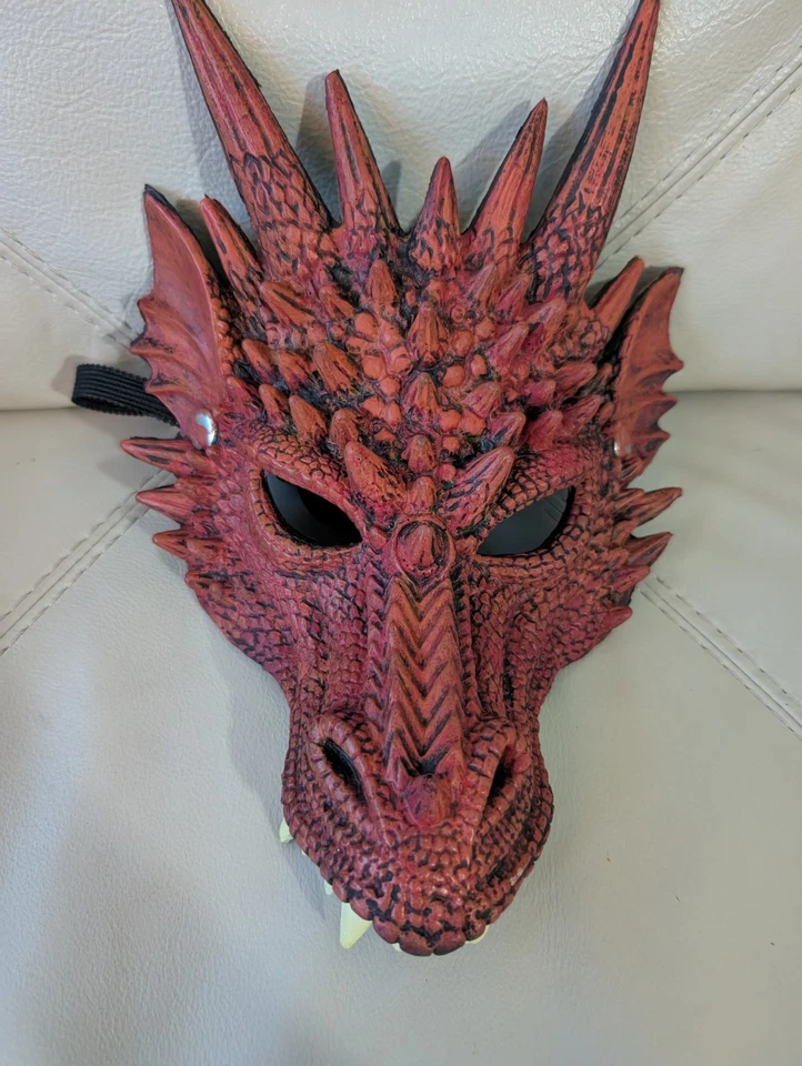 Máscara de dragón rojo gruesa 3D rara cosplay correas elásticas realistas Foto 3 de 4