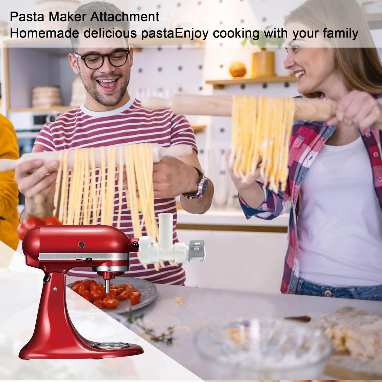 Pasta Maker Attachment for KitchenAid with 6 Pasta Shapes and Cleaning Brush