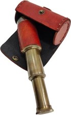 6'' Solid Brass Handheld Spyglass Telescope with Cylindrical Leather Brown Case.