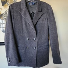 Polo Ralph Lauren Double Breasted Knit Stretch Blazer Womens 8 Gray Jacket Offic