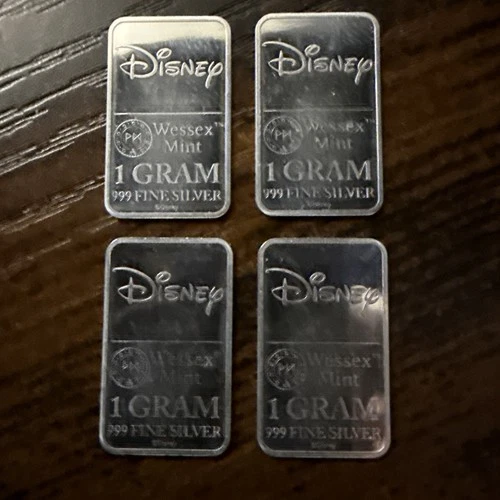 4 x Wessex Mint Disney 999 Silver 1g Bar Bullion Rare Limited