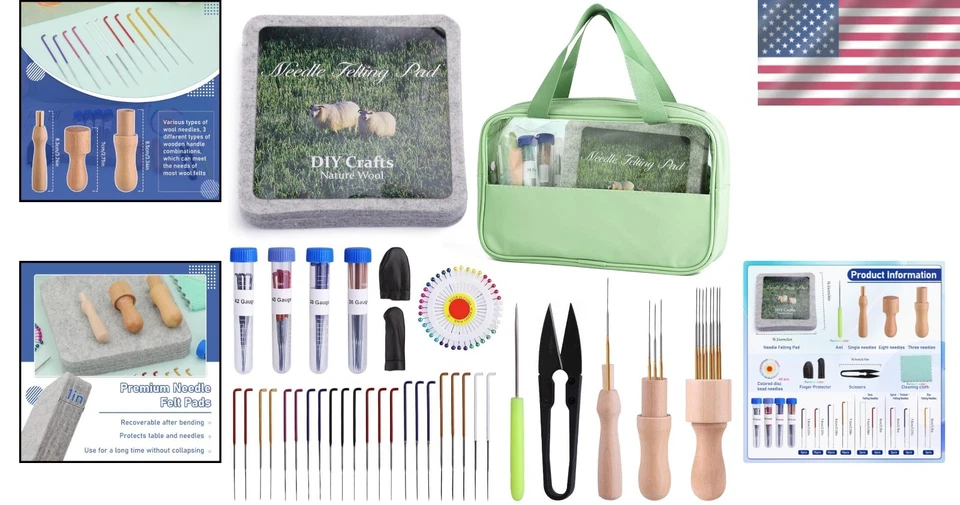 Felting Kit Wool Needle Felting Set with Pad Needles Tools for DIY Crafting - Image 2 of 4