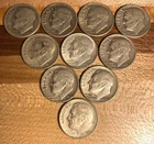 Lot of 10 - 1950's Roosevelt Silver Dimes.  Circulated.  All Different Dates/MM