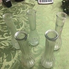 Vintage Clear Glass 9  Bud Flower Vases Wedding Shower Lot of 5