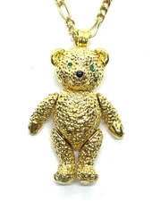 Vintage NAPIER Articulated Gold Plated Chunky Bear Pendant Necklace