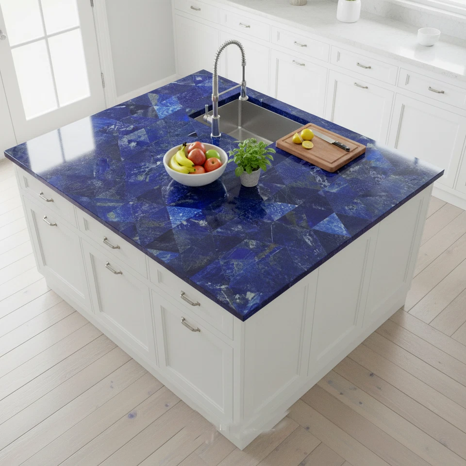 White Agate Modern Kitchen Island Top – Luxury Gemstone Countertop | Handcrafted - Image 2 of 4