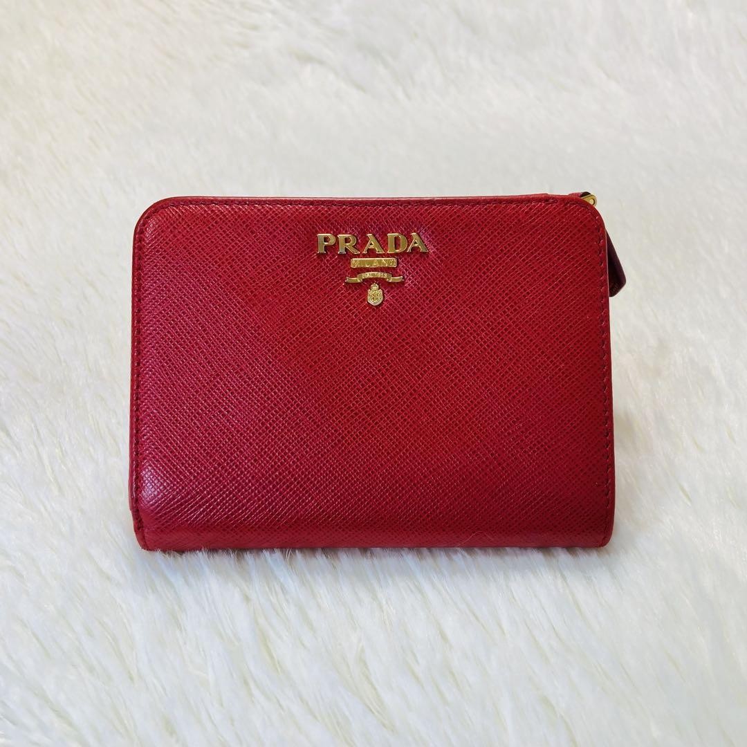 Prada Authentic Red Leather Bi-Fold Wallet Compact Card Holder Excellent Condition