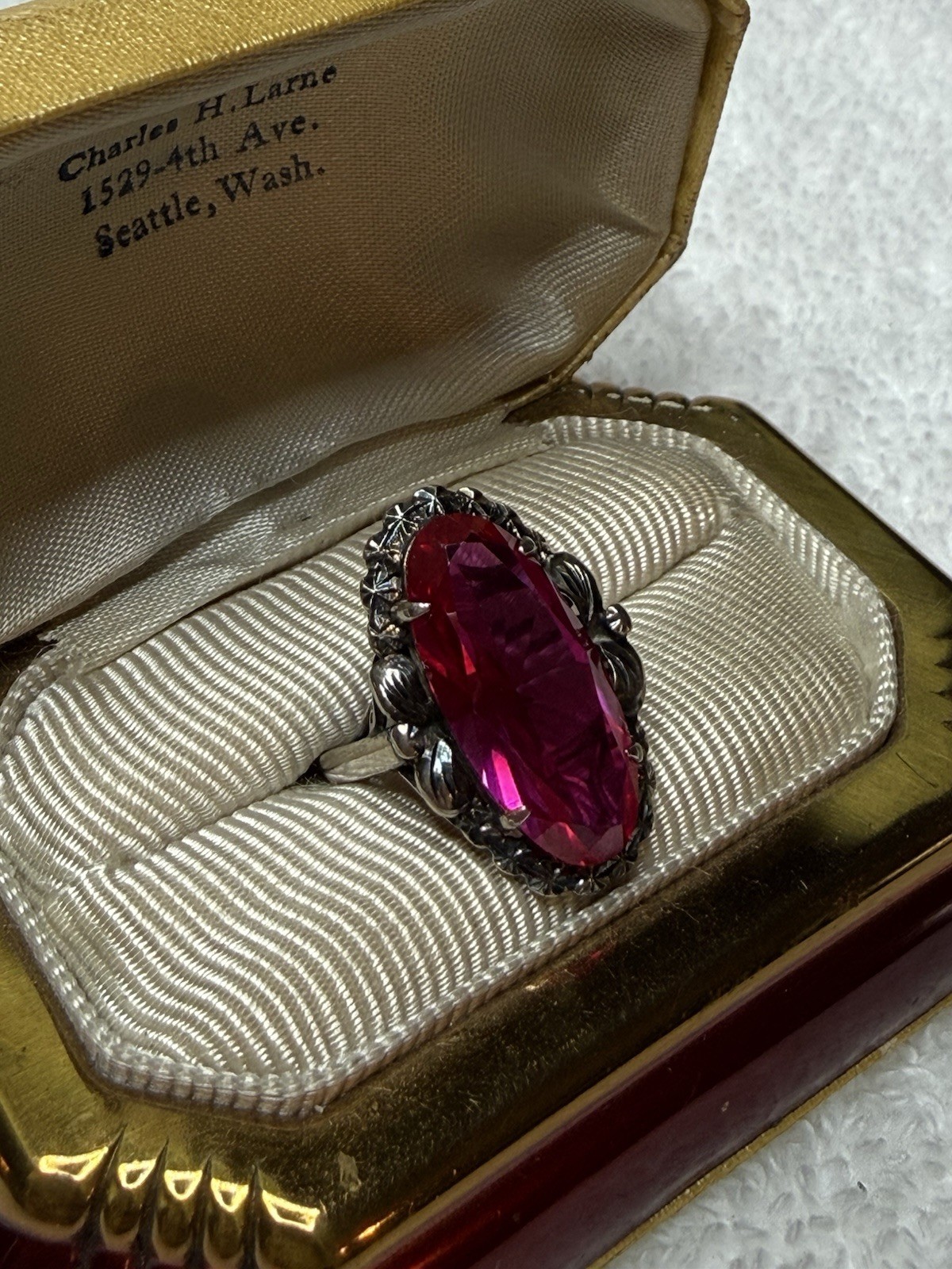Exquisite Antique Oval Cut Lab Created Ruby Sterl… - image 2