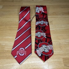 Ohio State Buckeyes Tie Mens Red College Football NCAA Graphic Superfan Logo Set