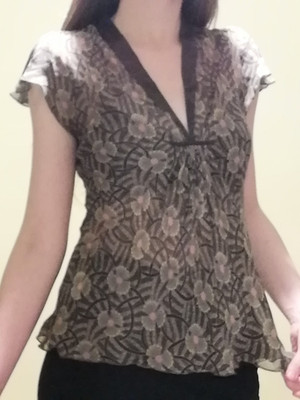 Laura Ashley vintage silk blouse Semi-transparent flower print Short sleeves