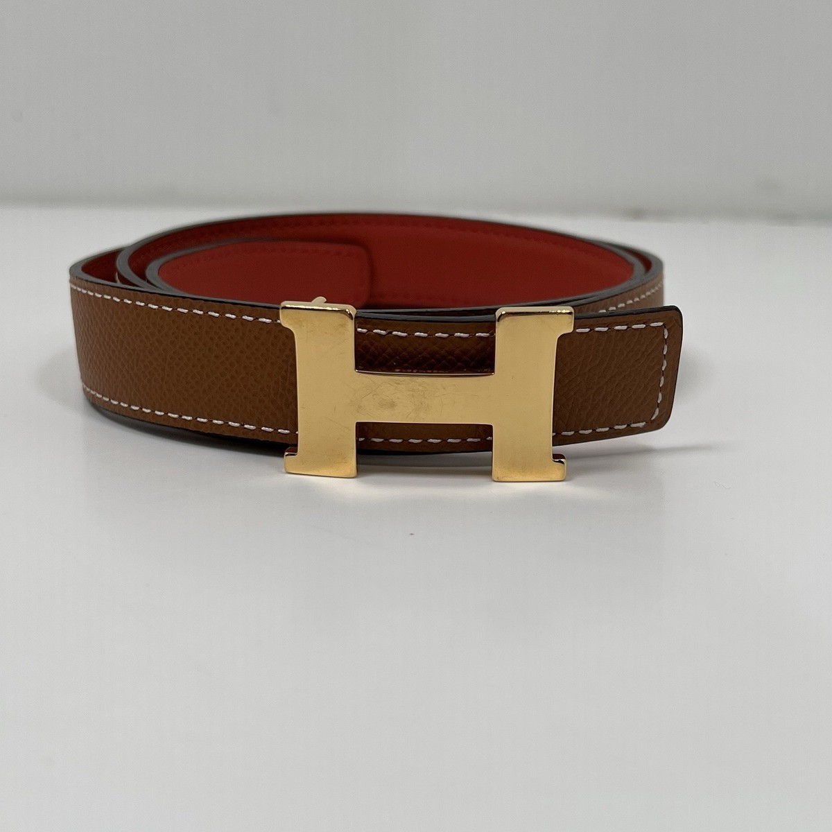 Hermes Belt H Belt Constance Mini Leather Red and Navy HERMES Unisex Constance Reversible Leather Belt with Gold  main image 2