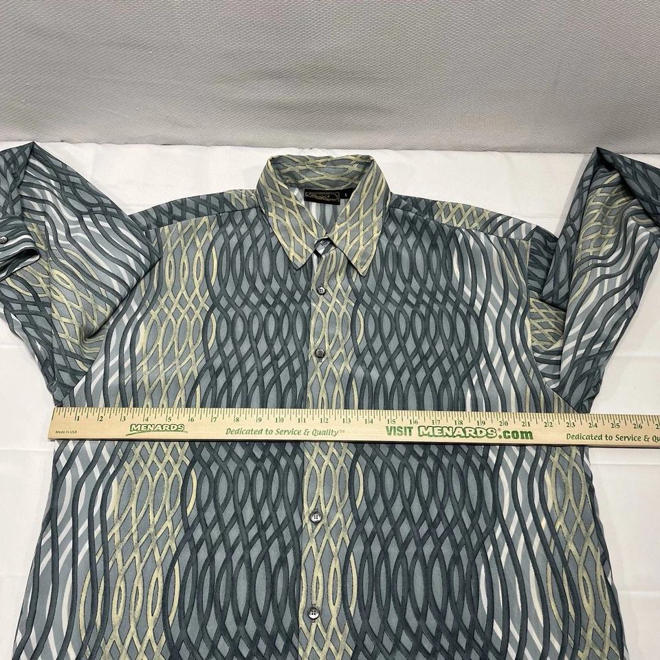 Monzini Collection Shirt Men’s Large Wavy Striped Abstract Button Disco Rare USA - Image 4 of 4