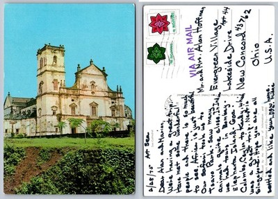1975 Singapore Postcard: Se Cathedral Old Goa, India - Posted to Ohio, USA
