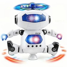 Dancing Robot with Lights and Sound 360 Degree LED Spinning Kids Toys Gift Box