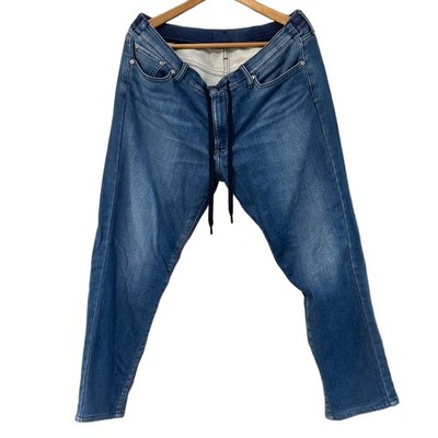Uniqlo EZY Jeans Indigo Blau XL Relaxed Fit Denim Hose mit Kordelzug, Gebraucht