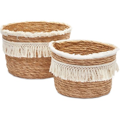 Bohemian Woven Baskets for Storage Home Decor in 2 Sizes (2 Pack)