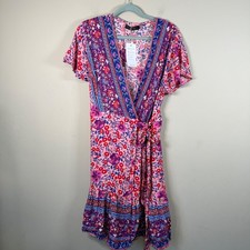 Zesica NWT Mixed Pattern Flutter Sleeve Wrap Mini Dress Large Cottagecore Boho