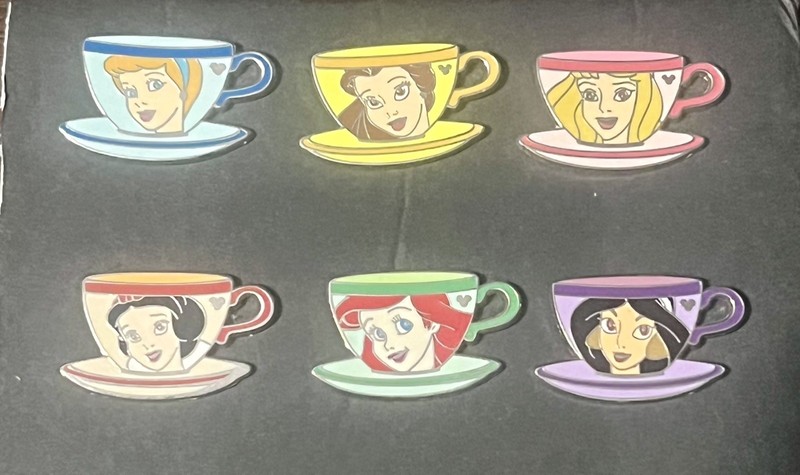 09’ Disney Trading Pins Princess Tea Cups Set of 6 Hidden Mickey Must L@@K