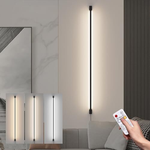 47.2inch Black Wall Lights with Remote Modern LED Indoor Plug in 47.2
