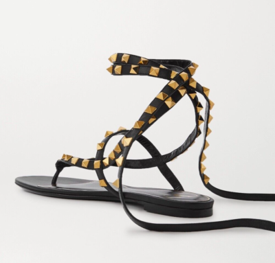 Valentino Garavani Rockstud Tasseled Black Leather Lace Up