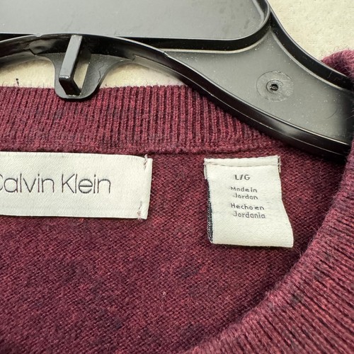 CALVIN KLEIN CK Men LS Sweater Classic Dark Red Roudn Neck Collar Sz L - Picture 3 of 5