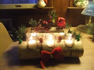 Birch Wood Fireplace Logs 3tea Light 3 Votive Candle Holder Rustic