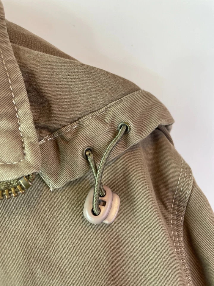 Chaqueta Larga Exterior Algodón FCUK De Colección Para Hombre L Marrón Botón y Cremallera Con Capucha Foto 3 de 4