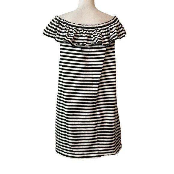 Abito Kate Spade Off the Shoulder a righe in jersey di cotone taglia XL nero bianco